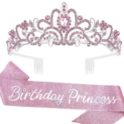 Banda y corona de cumpleaños tono rosa💗 🥰