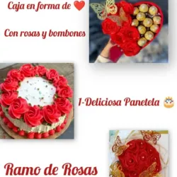 Combo de pastel,ramo de rosas eternas y corazón de rosas con bombones 