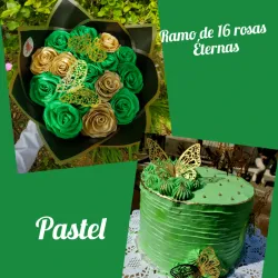 Combo de regalo💚💚💚(ramo de 16 rosas eternas y pastel)