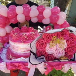Combo en cesta gigante rosa fucsia💗