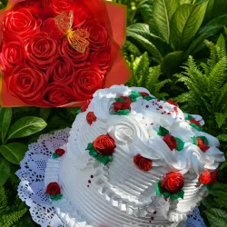 Combo pastel gigante con ramo rosas eternas(pastel y color varia a gusto cliente)