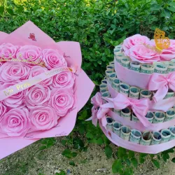Combo Ramo de rosas eternas y cake de dinero🤑