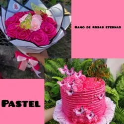Combo ramo de rosas eternas y pastel💗💗💗
