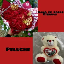 Hermoso Ramo de rosas eternas y osito Te amo❤️❤️❤️
