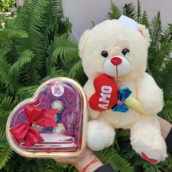 Peluche y caja de rosas y bombones 😍