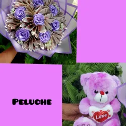 Ramo de rosas eternas con billetes y peluche osito💜