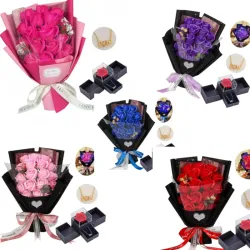 Ramos rosas eternas originales con cajita con cadenita y luces😍