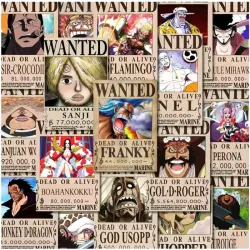 Colección de 56 carteles de "Se busca" de personajes de la popular serie de manga y anime One Piece