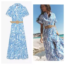 Vestido maxi bordados azul 