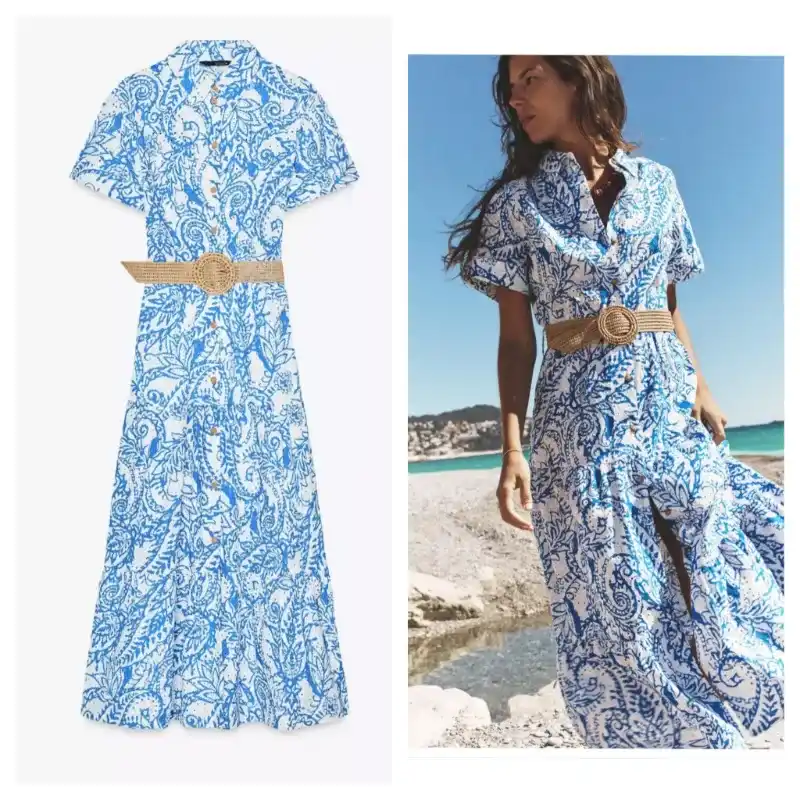 Vestido maxi bordados azul 