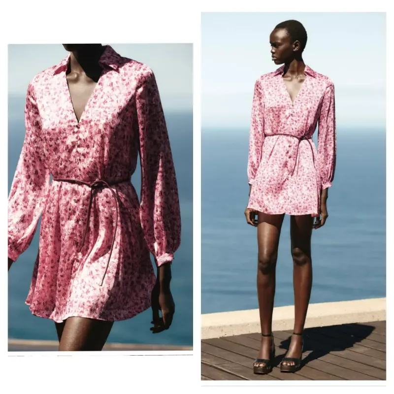 Vestido Zara rosa satinado 