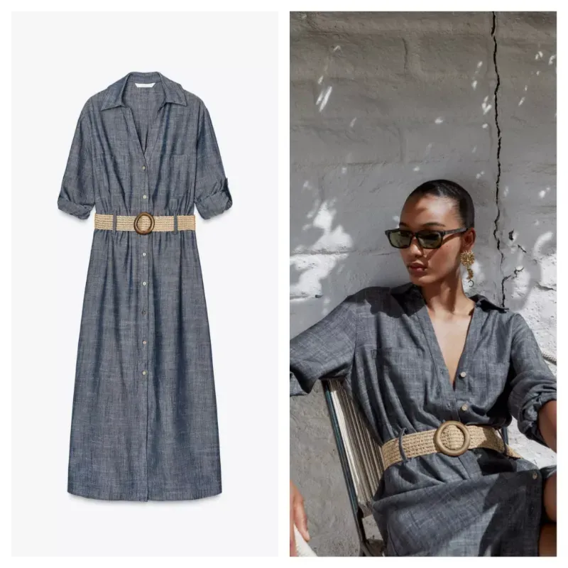 Vestido camisero Zara denim con cinturón 