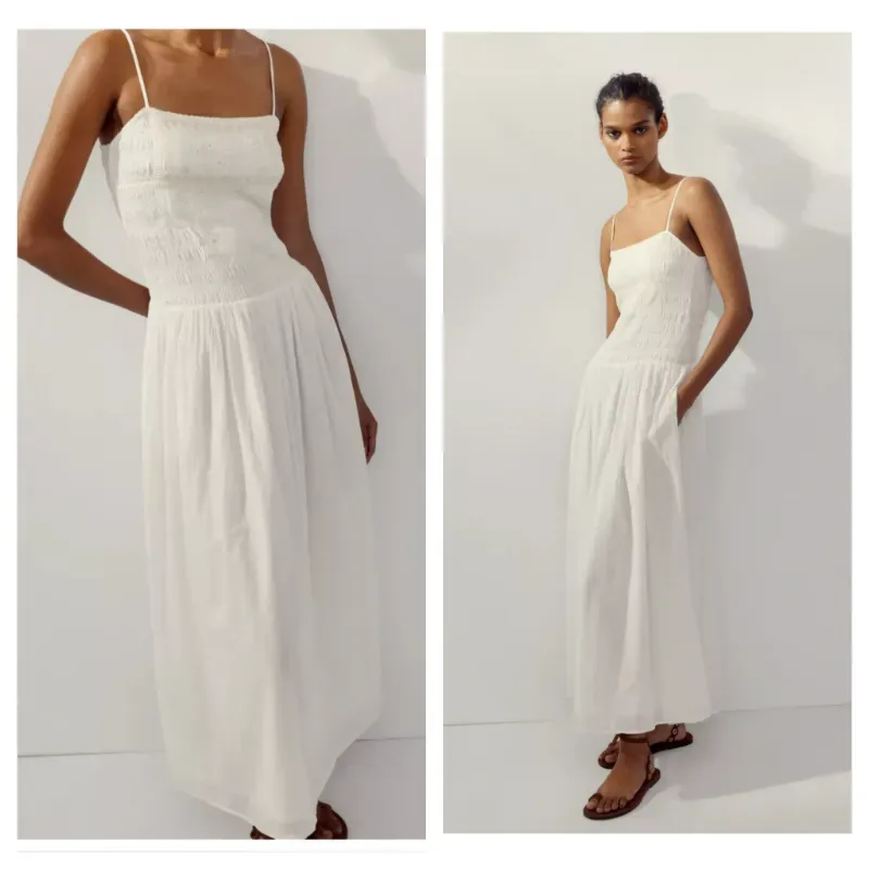 Vestido Zara midi bordados flores 
