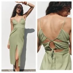 Vestido Zara verde lino cut out