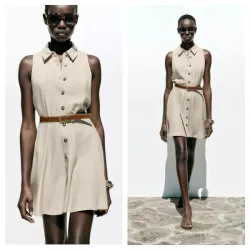 Vestido Zara beige mini con cinturón 