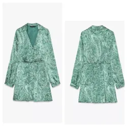 Vestido Zara verde satinado 