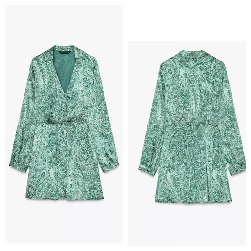 Vestido Zara verde satinado 