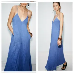 Vestido Zara azul bolsillos 
