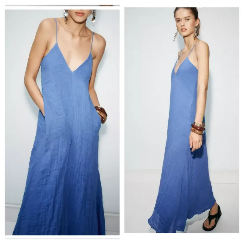 Vestido Zara azul bolsillos 