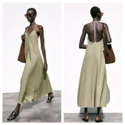 Vestido Zara verde soga espalda 