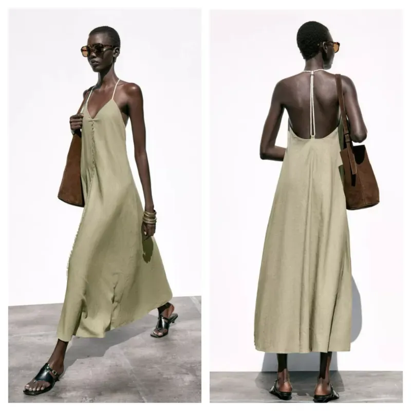 Vestido Zara verde soga espalda 