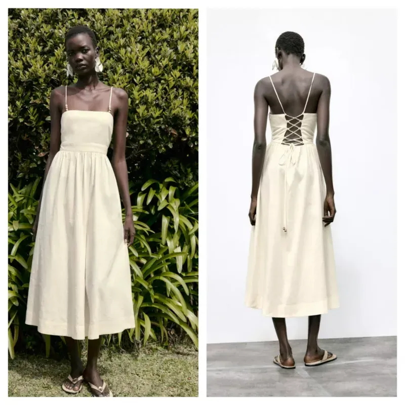 Vestido Zara midi crema 