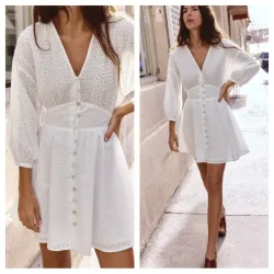 Vestido Zara blanco mini bordados 