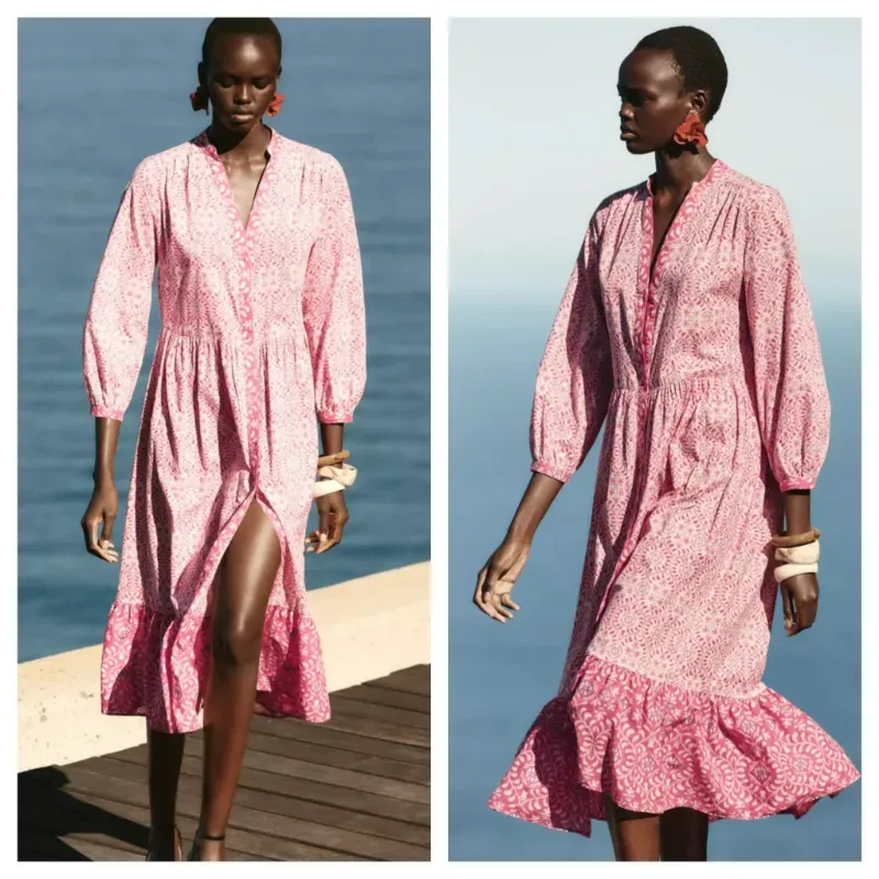 Vestido midi estampado rosa 
