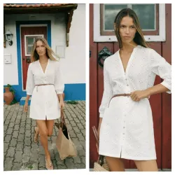 Vestido Zara blanco bordados con cinturón 