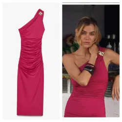 Vestido frunces aplique dorado 