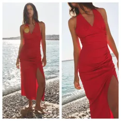 Vestido Zara rojo lino