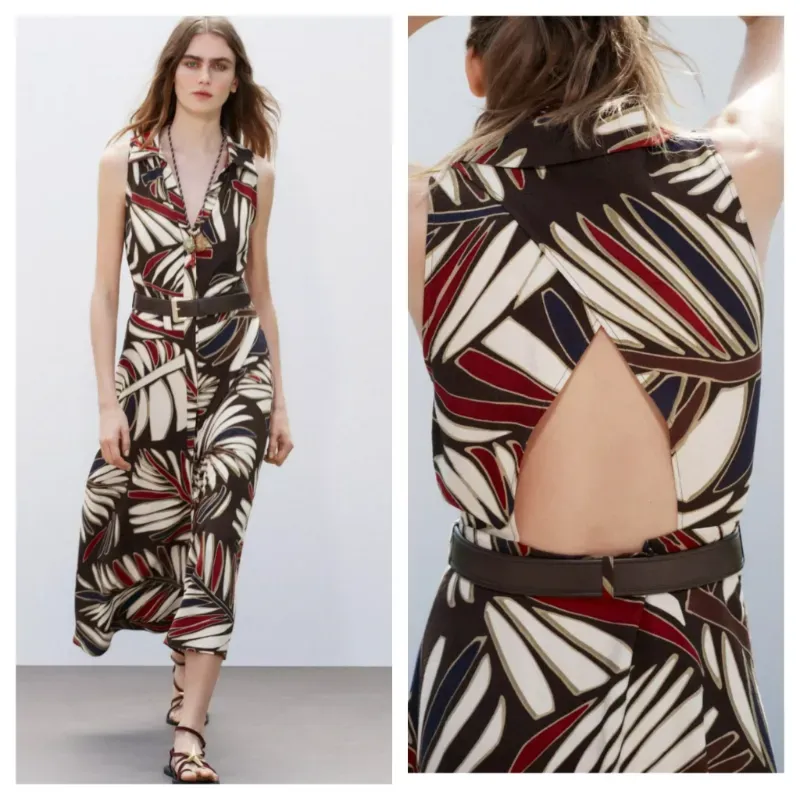 Vestido Zara estampado espalda abierta con cinturón 