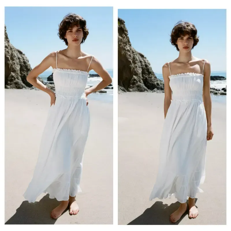 Vestido Zara blanco maxi 