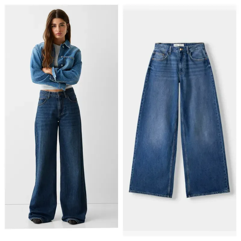 Jean Bershka wide leg oscuro 