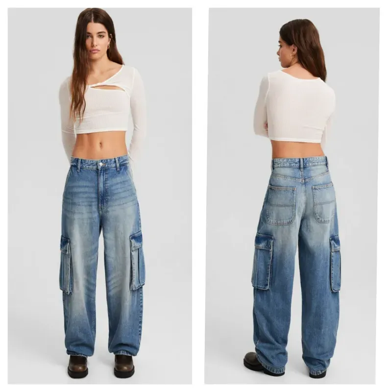 Jeans Bershka cargo desgastado