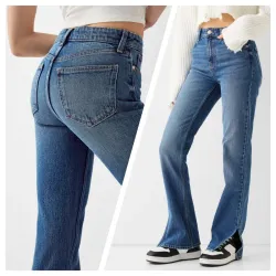 Jeans Bershka straight abertura lateral 