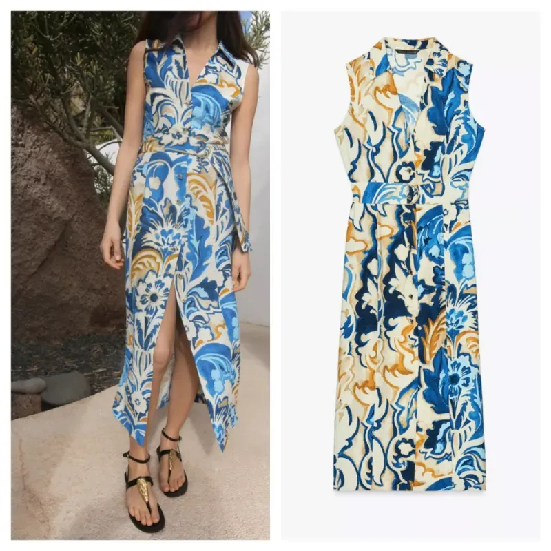 Vestido Zara cinturón tela 