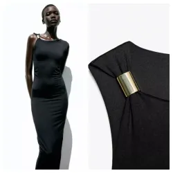 Vestido Zara negro aplique