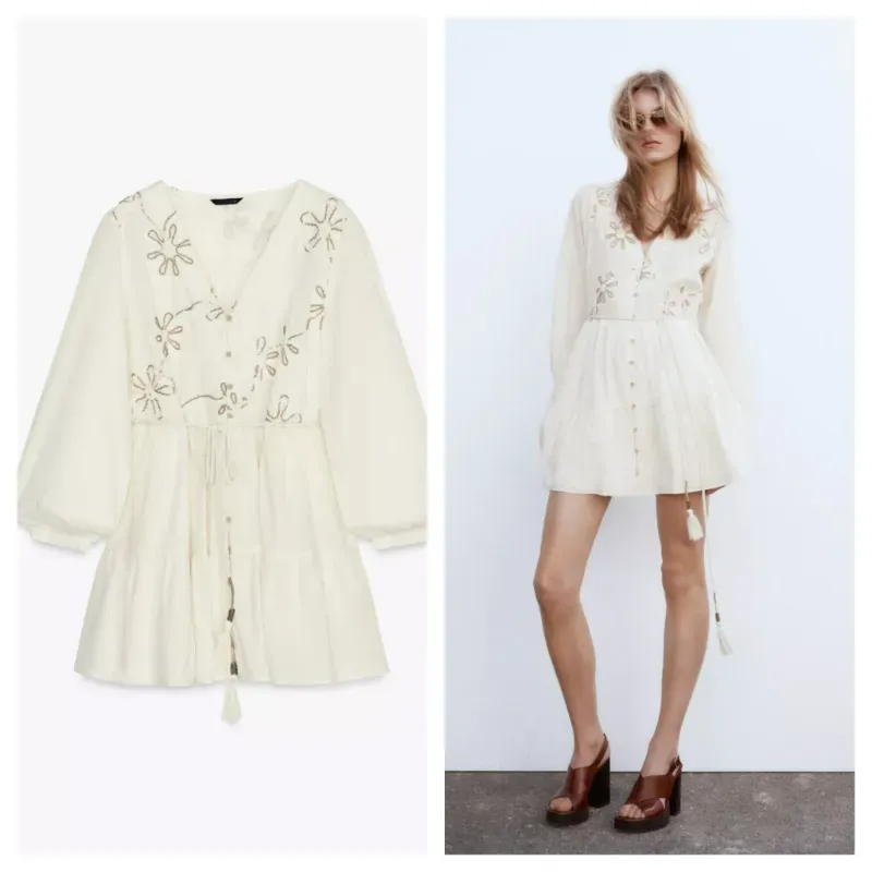 Vestido Zara bordados flores 