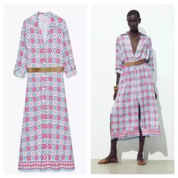 Vestido camisero Zara estampado con cinturón 