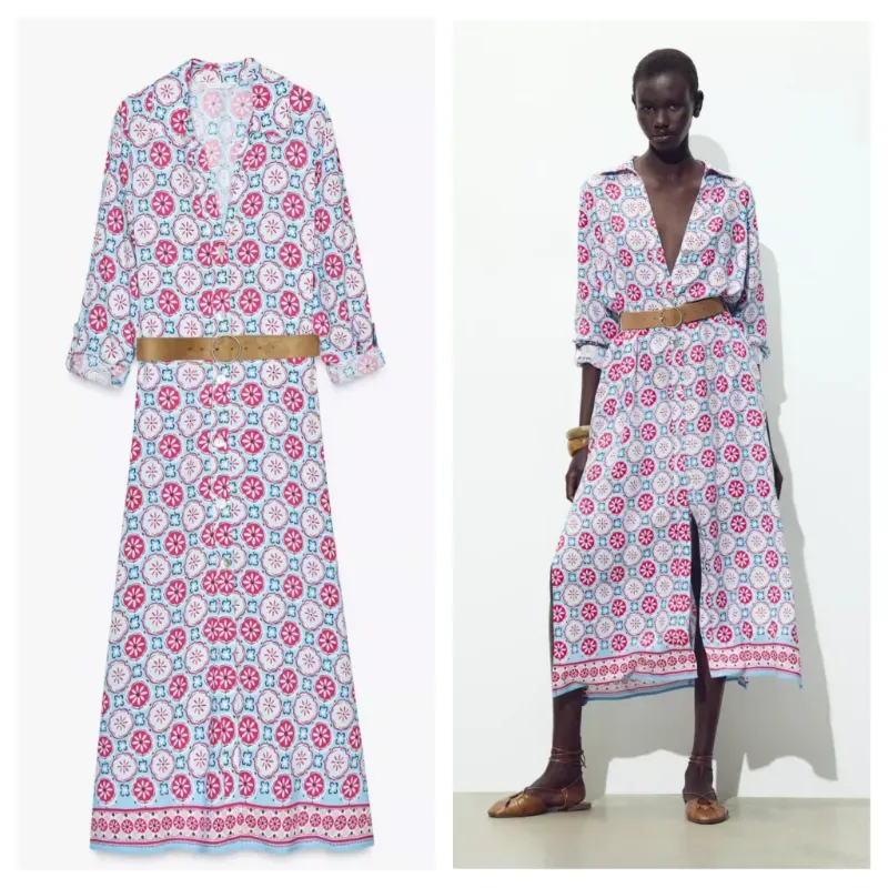 Vestido camisero Zara estampado con cinturón 