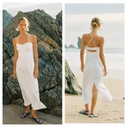 Vestido Zara midi lino blanco 
