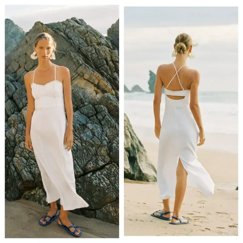 Vestido Zara midi lino blanco 