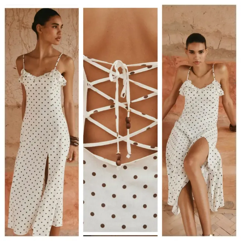 Vestido Zara bolas beige 