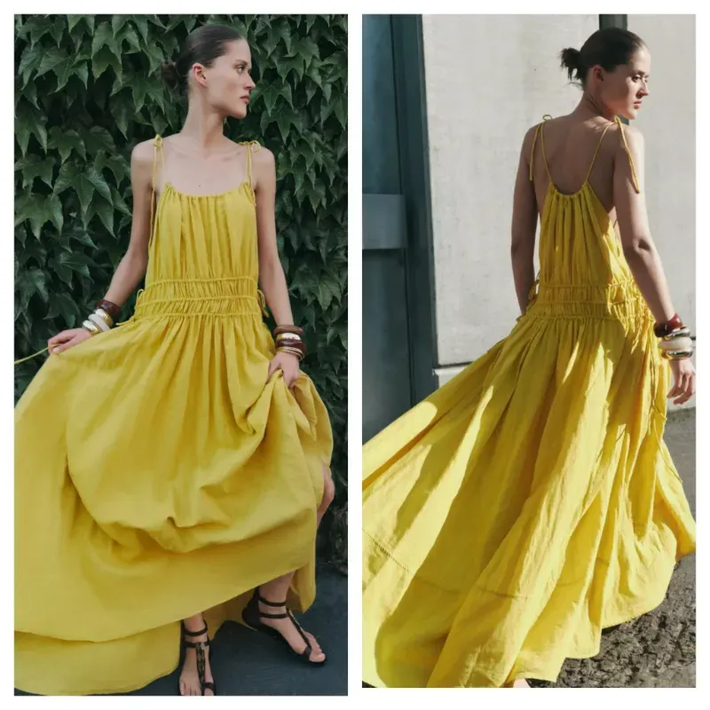 Vestido Zara maxi mostaza 