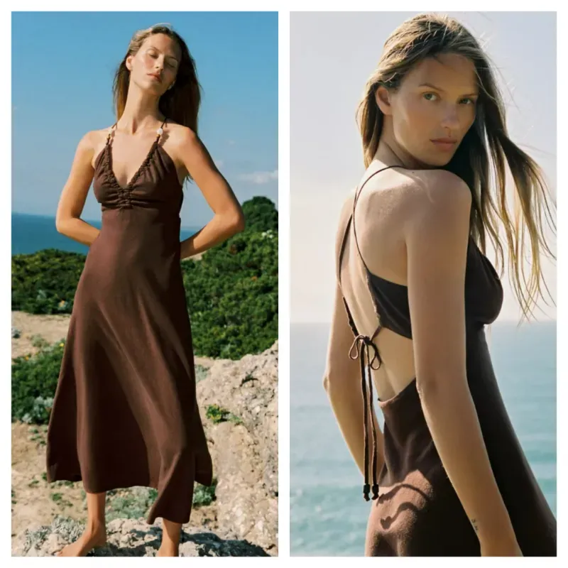 Vestido Zara marrón abalorios 