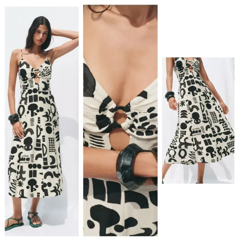 Vestido Zara midi estampado blanco y negro 