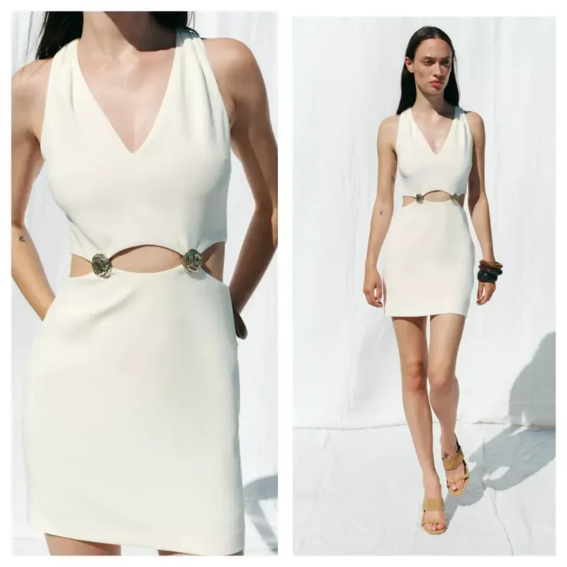 Vestido Zara blanco cut out 