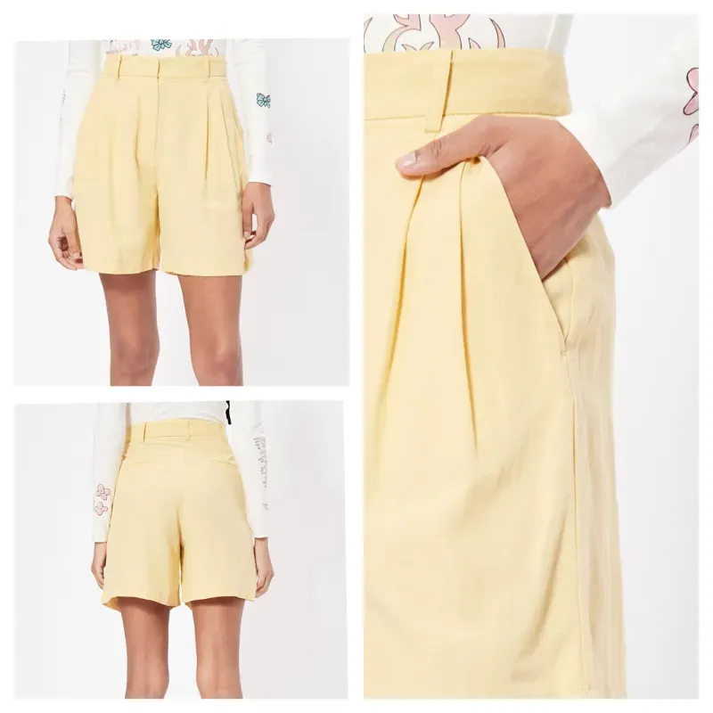 Short Bershka amarillo pinzas 