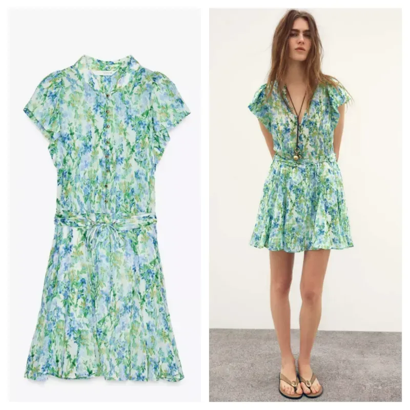 Vestido Zara estampado verde 